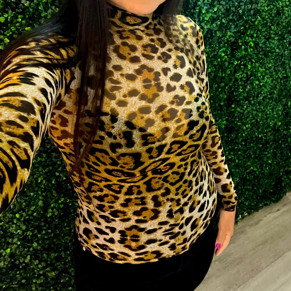 Smoke & Mirrors Mesh Long Sleeve Leopard print top